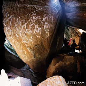 Petroglyphs at Gobustan which date back between 5,000 to 10,000 years ago.