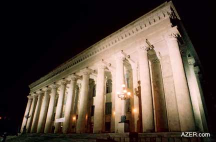  The Museum Center today displays carpets, fine art, and artifacts related to Azerbaijan's drama theater and independence. The building was originally constructed to honor Stalin, but he died and the brutality of his era was exposed, and the building opened as a museum to the memory of Lenin and the founding of the Soviet Union.